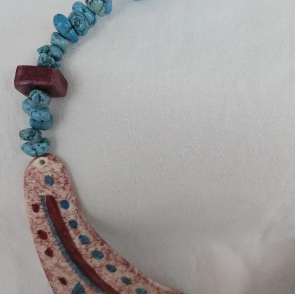 Vtg. Ceramic Handcrafted Collar Necklace Paisley 19" W/2"Extender - Picture 4 of 11